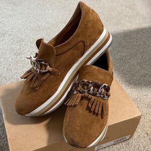 Coconuts Brown Suede Women's Loafers with Chain Detail